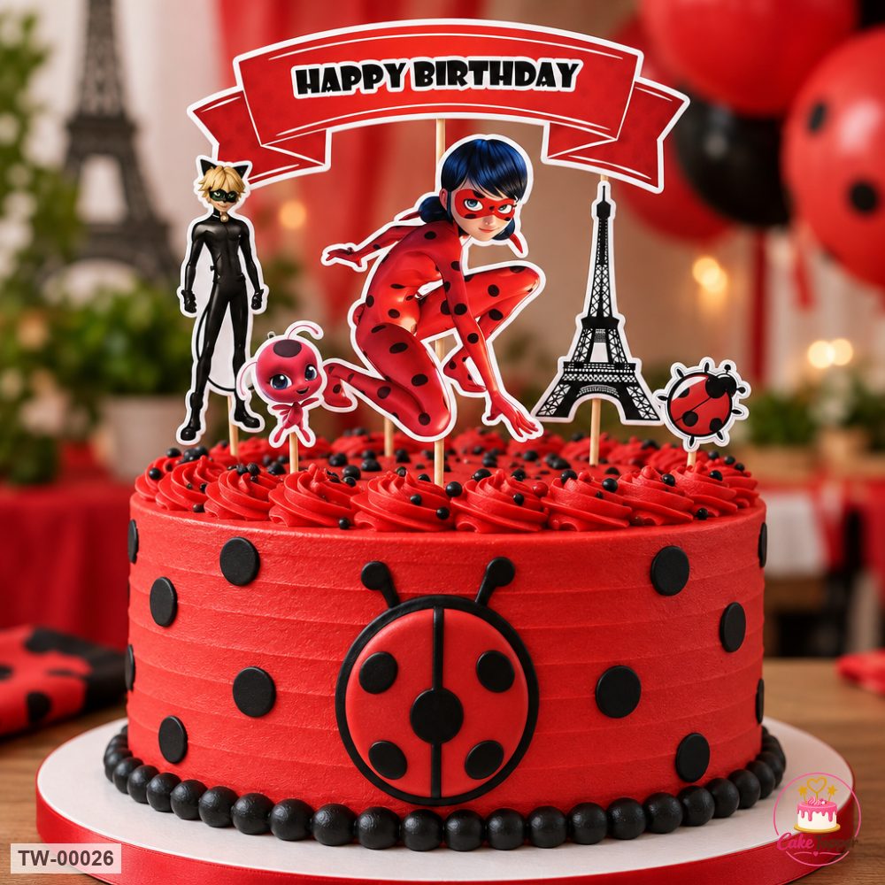 Ladybug Topper Sheet 01 on a cake