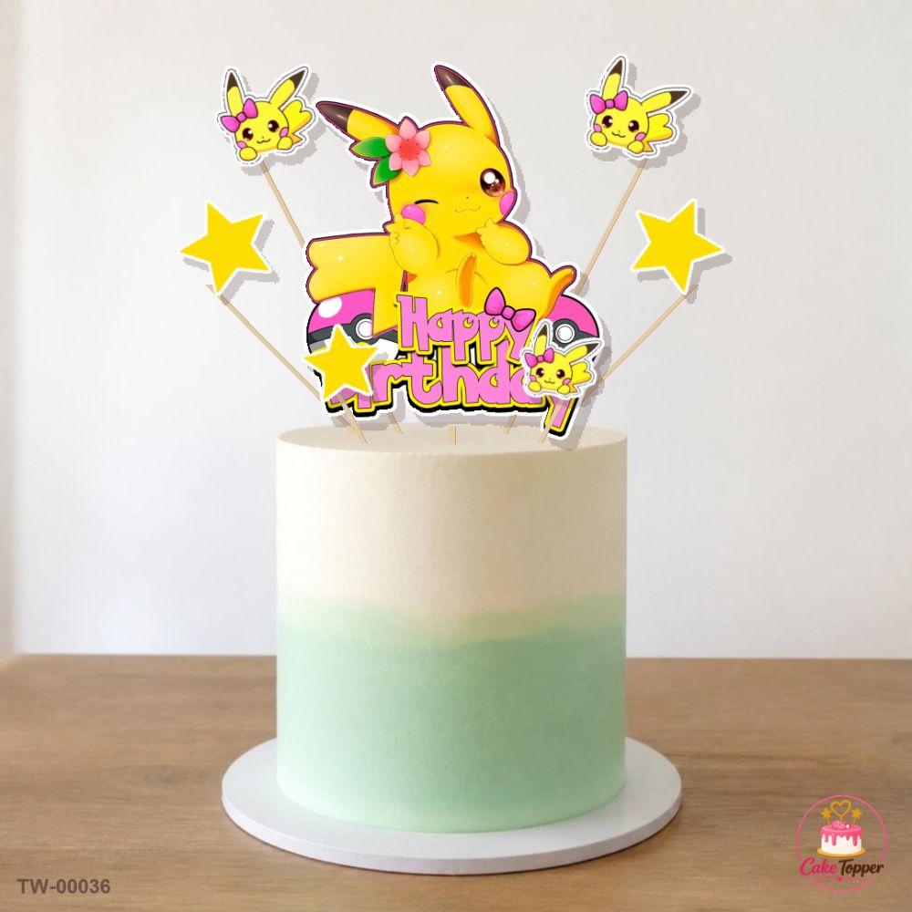 Pikachu Topper Sheet 01 on a cake