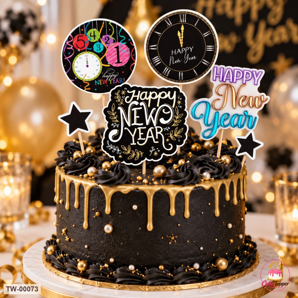 Happy New Year Topper Sheet 02 on a cake