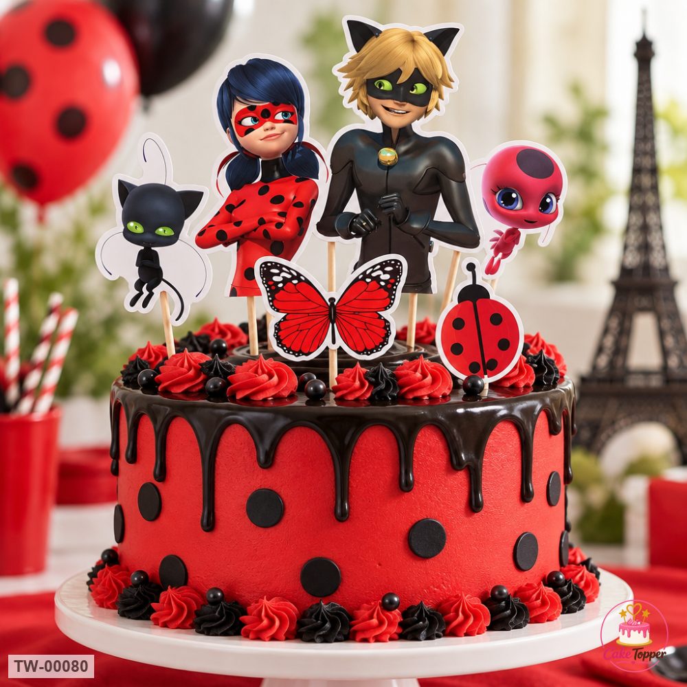 Ladybug Topper Sheet 02 on a cake