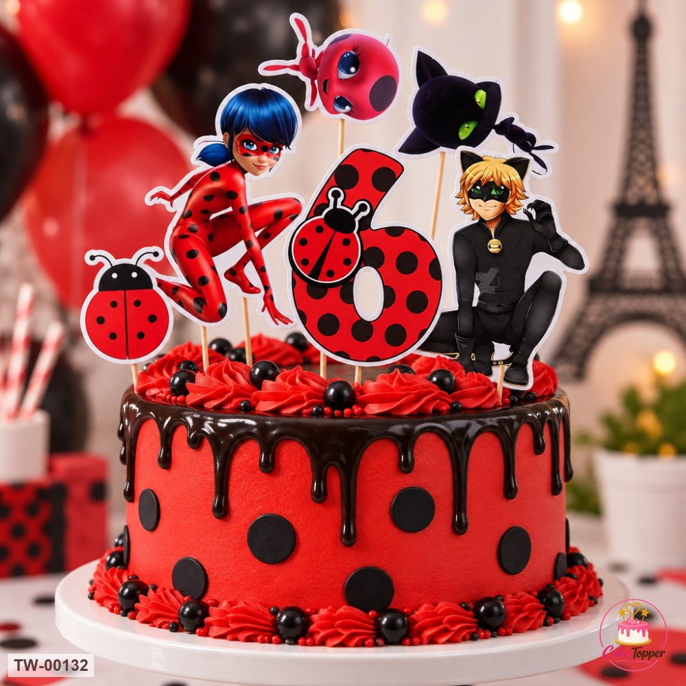 Ladybug Topper Sheet 03 on a cake