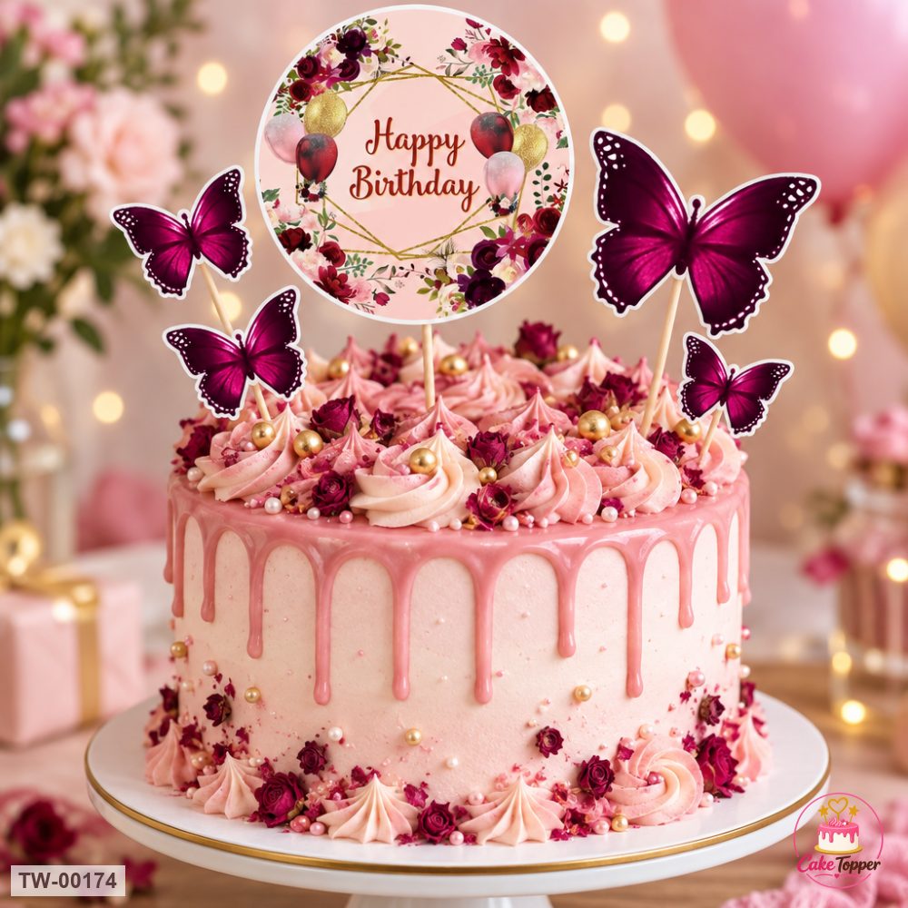 Happy Birthday Topper Sheet 04 on a cake