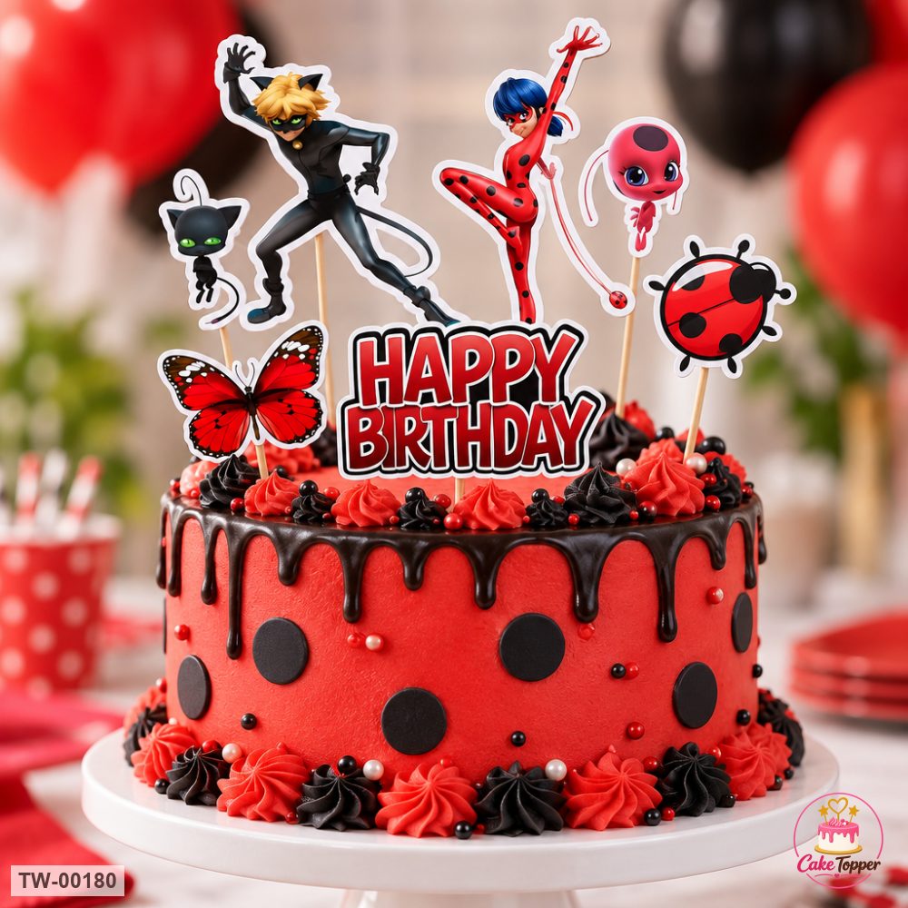 Ladybug Topper Sheet 04 on a cake