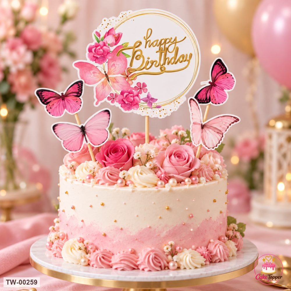 Butterfly Topper Sheet 06 on a cake