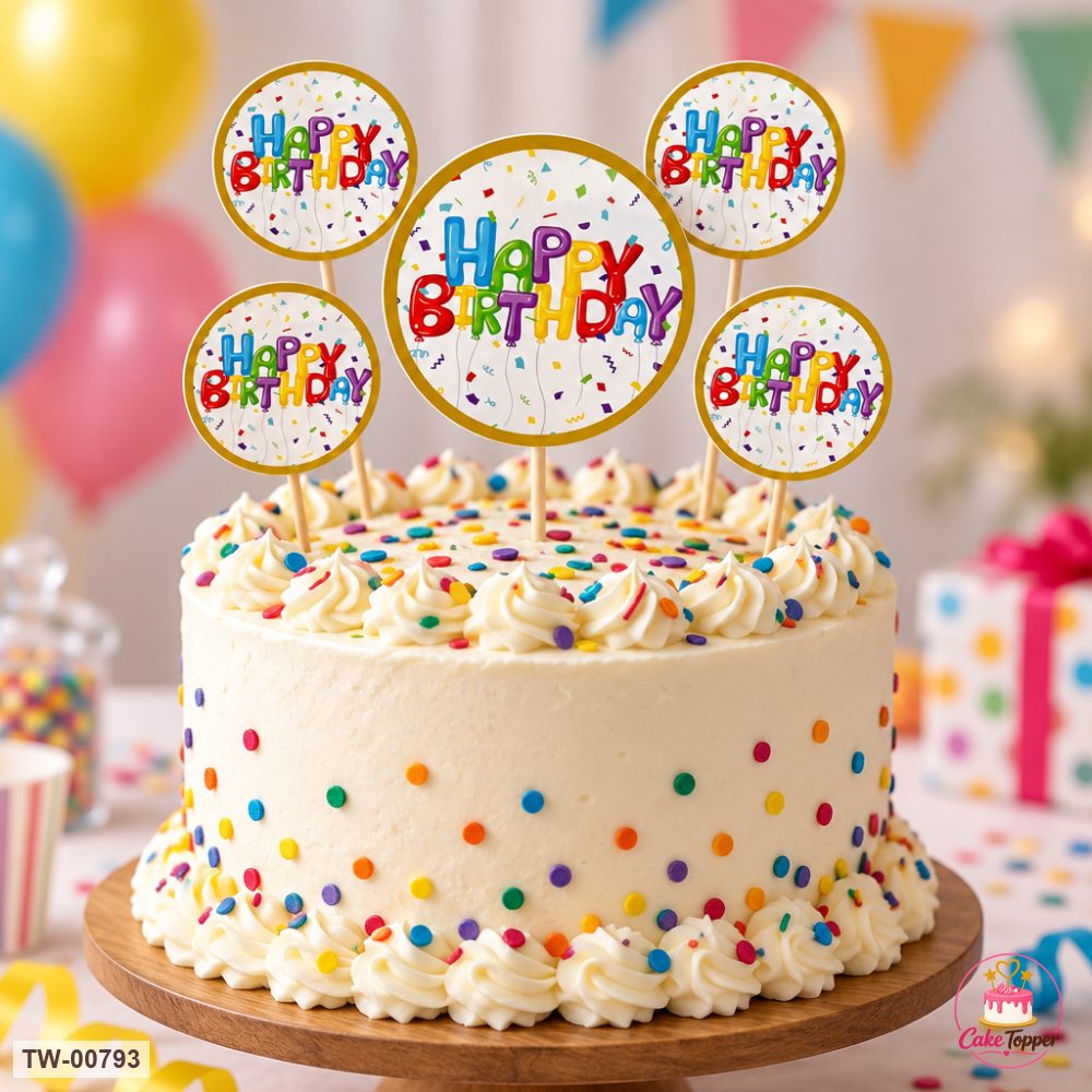 Happy Birthday Topper Sheet 23 on a cake