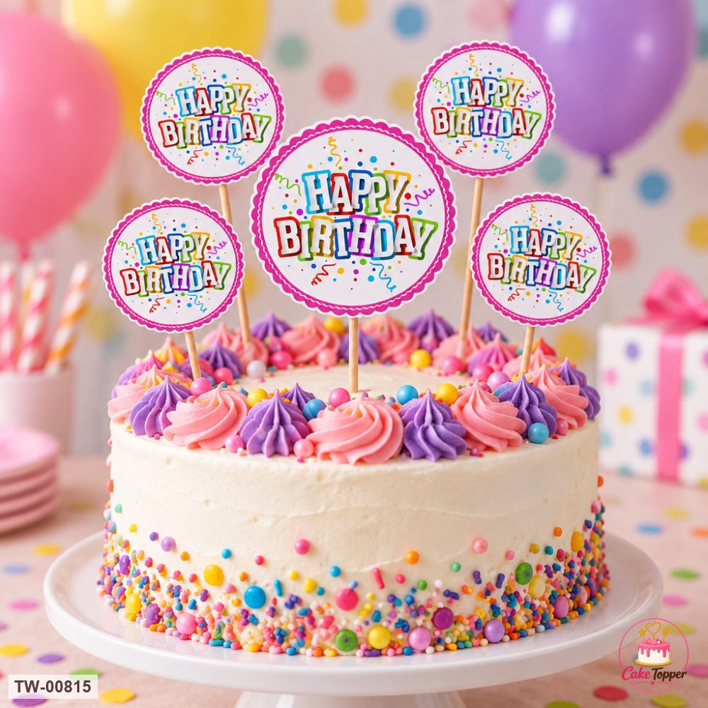 Happy Birthday Topper Sheet 24 on a cake
