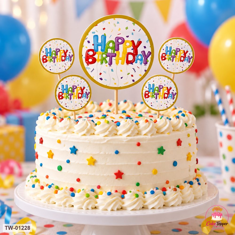 Happy Birthday Topper Sheet 46 on a cake