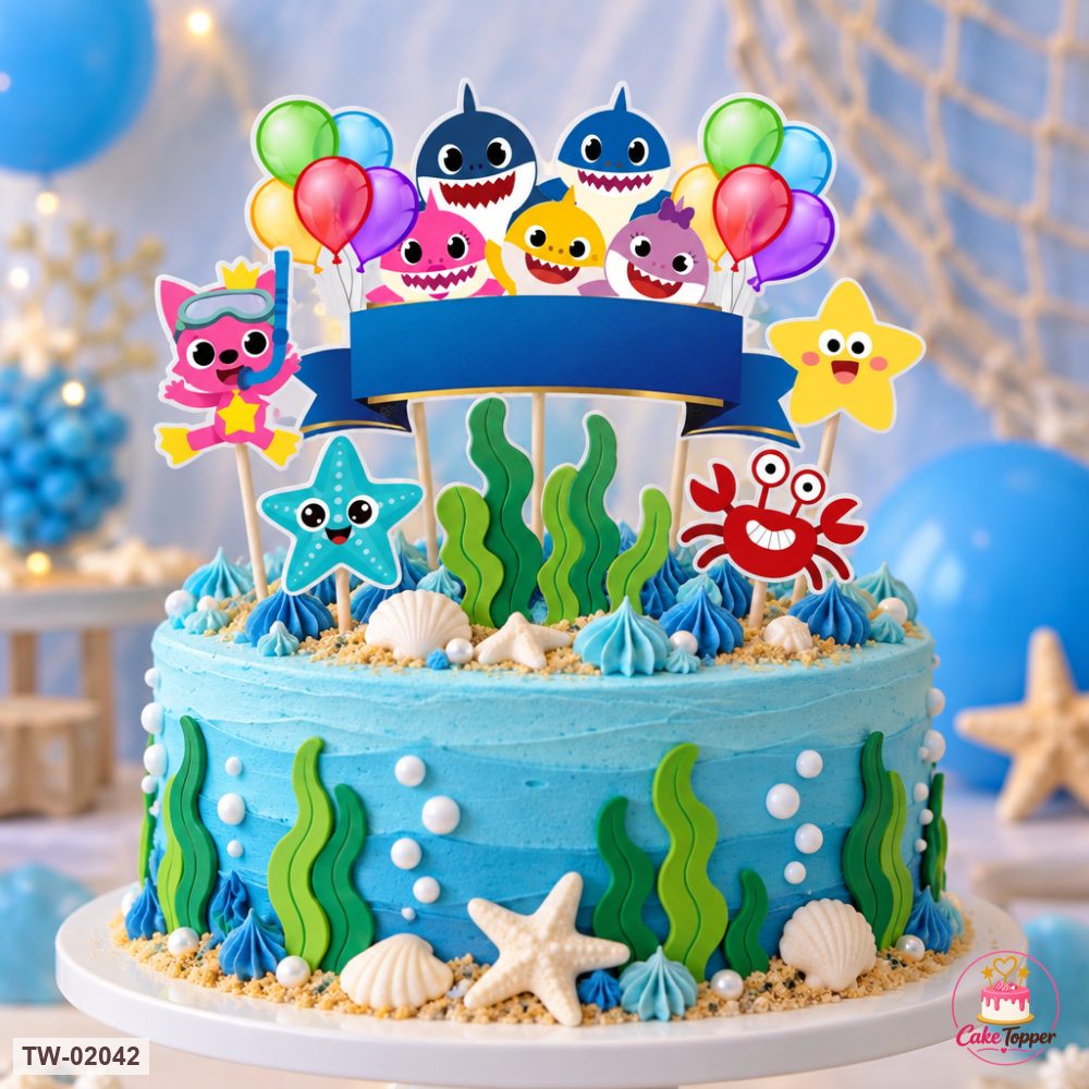 Baby Shark Topper Sheet 01 on a cake
