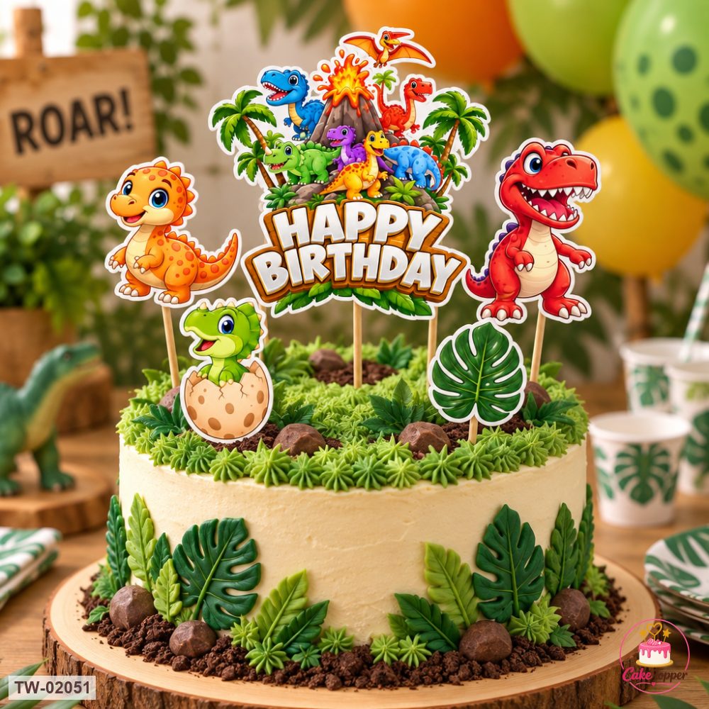 Dinosaur Topper Sheet 01 on a cake