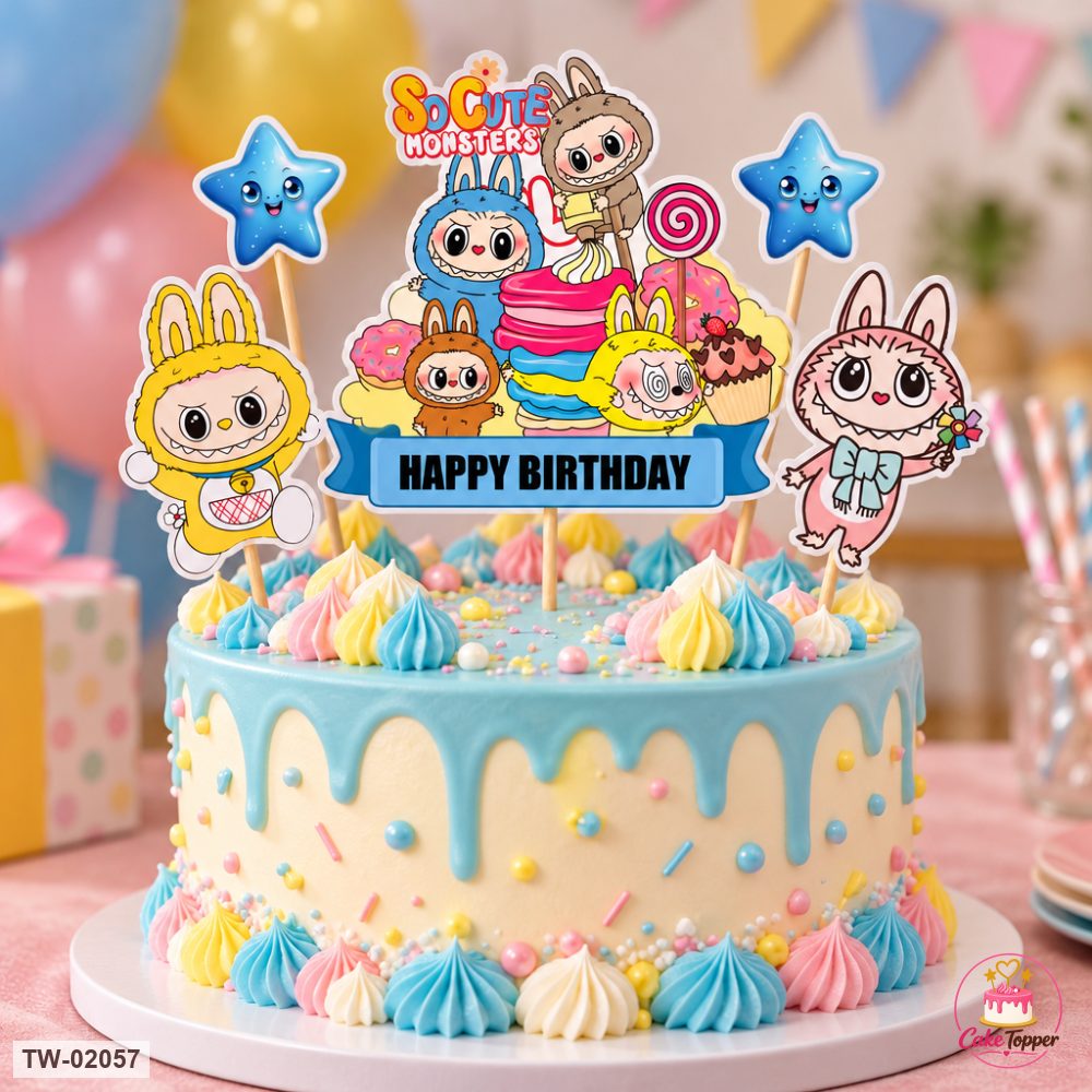 Labubu Topper Sheet 01 on a cake