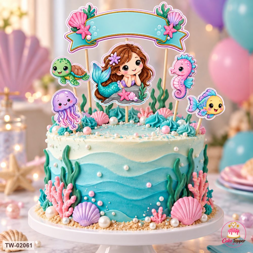 Mermaid Topper Sheet 01 on a cake