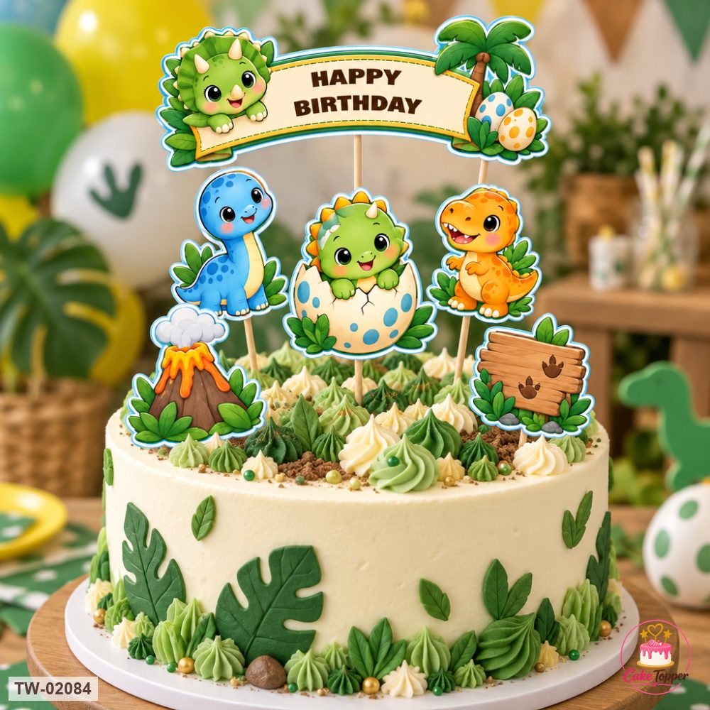 Dinosaur Topper Sheet 02 on a cake