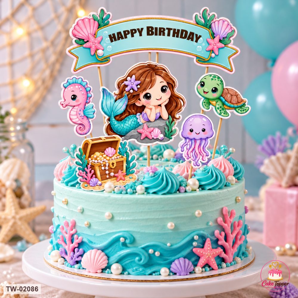 Mermaid Topper Sheet 02 on a cake