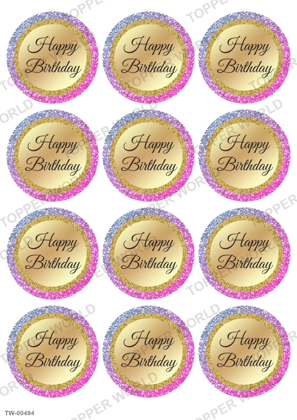 Happy Birthday Topper Sheet 12 – A4 topper sheet