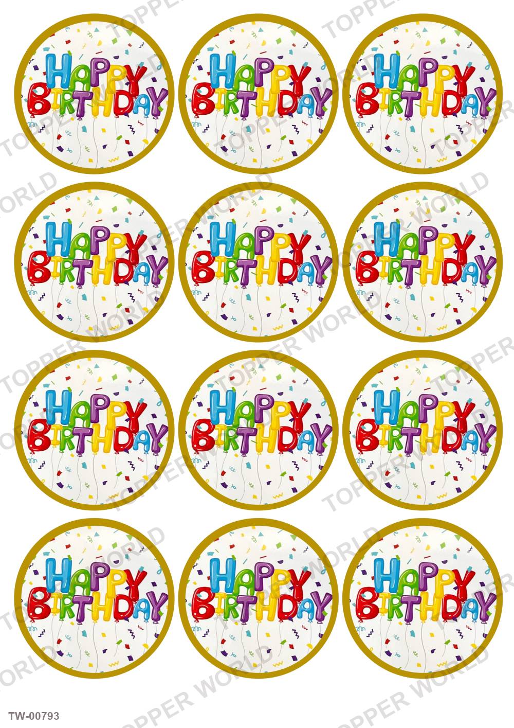 Happy Birthday Topper Sheet 23 – A4 topper sheet