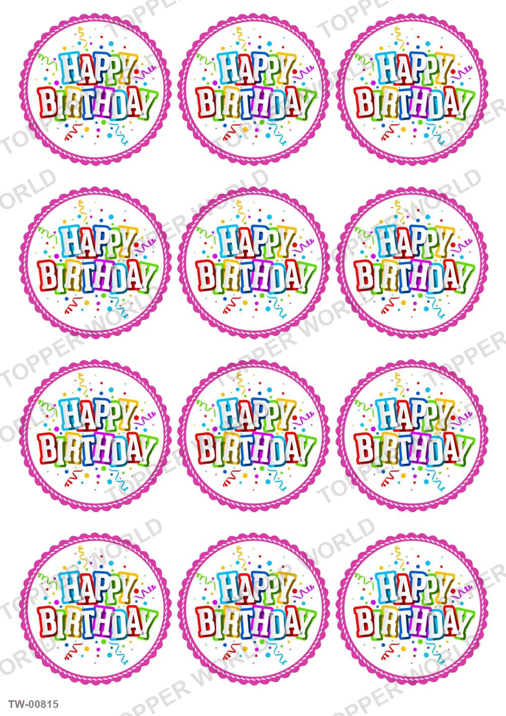 Happy Birthday Topper Sheet 24 – A4 topper sheet