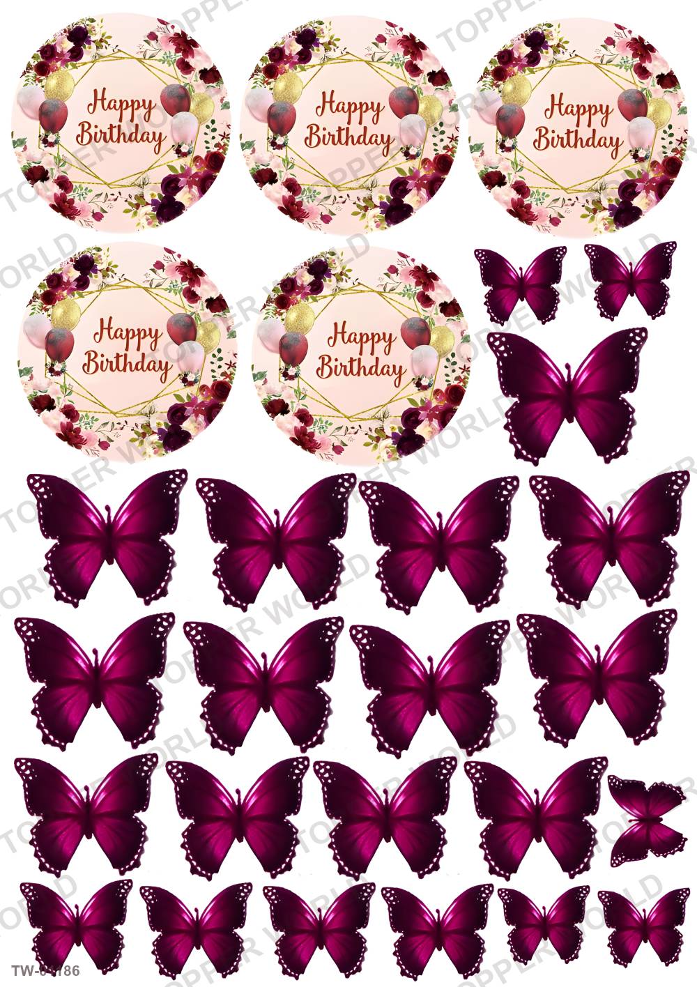 Happy Birthday Topper Sheet 43 – A4 topper sheet