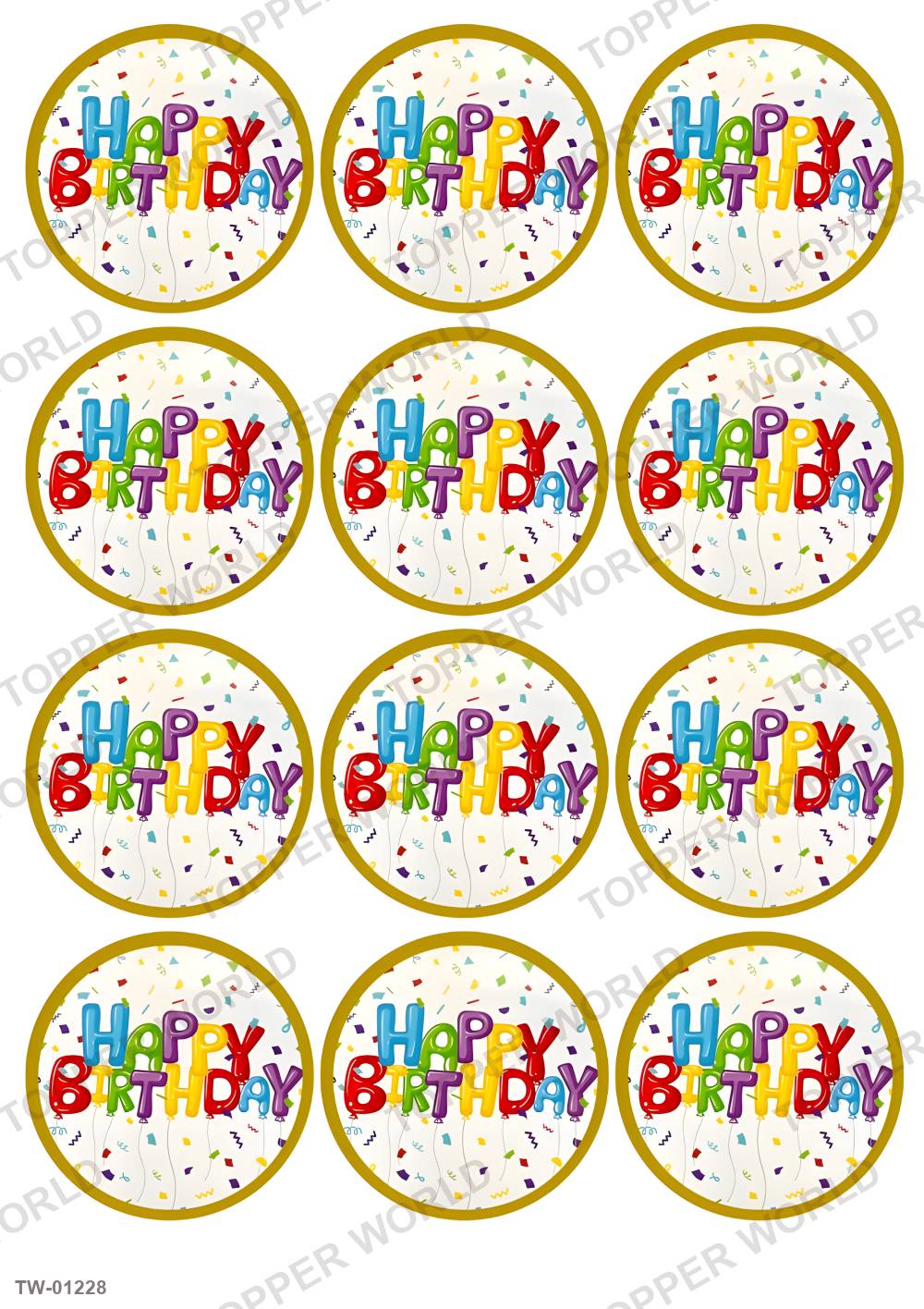 Happy Birthday Topper Sheet 46 – A4 topper sheet